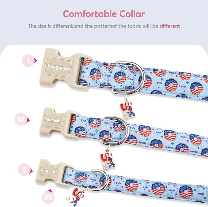 Faygarsle Patriotic Dog Collar, 4th of July Design, American Flag Pattern, Light Blue Summer Design for Small Medium Large Dogs L