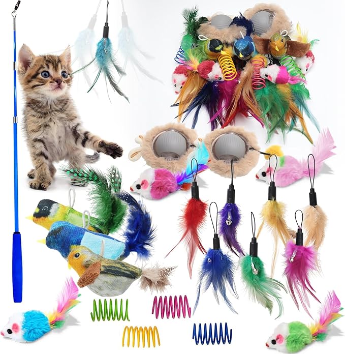 Cat Toys Pack, Interactive Cats Toys for Indoor Cat, Speedy Tail 2.0 Cat Toy, Teaser Feather Mouse Toy for Kittens (22PCS)
