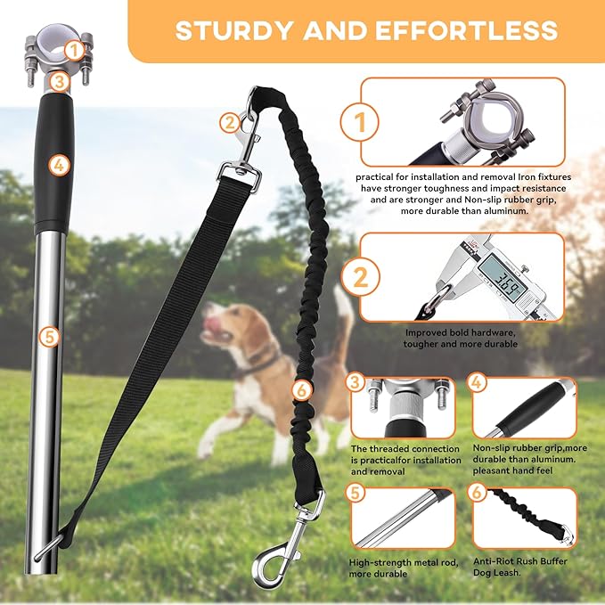 Hands Free Dog Bike Leash - Heavy Duty Bicycle Attachment with Quick Connect & Buffer Rope, Fit Leash for Medium Large Dogs - Cycling, Jogging, Outdoor Exercise (Black)