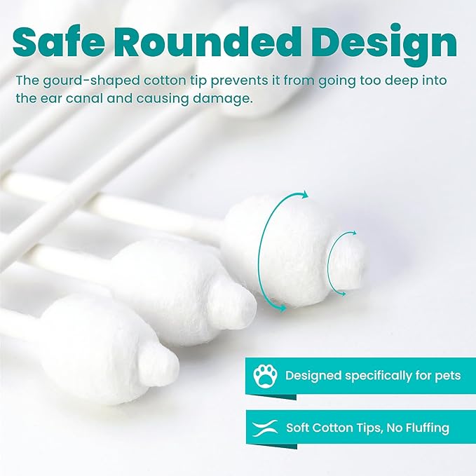 Pet Cotton Swabs, 55 Count｜Gourd-Shaped Tips｜Soft Cotton & Paper Stick｜Dog & Cat Ear Cleaner Swabs｜Safe Grooming Tool for Pets