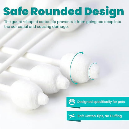 Pet Cotton Swabs, 55 Count｜Gourd-Shaped Tips｜Soft Cotton & Paper Stick｜Dog & Cat Ear Cleaner Swabs｜Safe Grooming Tool for Pets