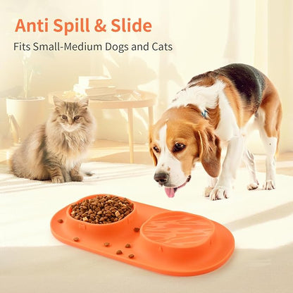 Small Size Puppy Dog Bowls: Food and Water Bowls Set for Small Dogs, No-Spill Non-Skid Dog Dish, Orange