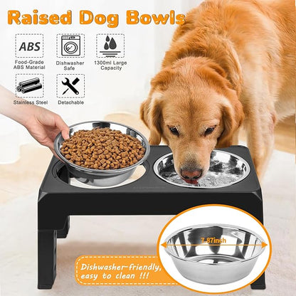 URPOWER Raised Dog Bowls 4 Height Adjustable Elevated Bowl Stand with Stainless Steel Water Bowl Non-Slip Dog Food Bowls Stand for Small Medium Large Dogs and Pets