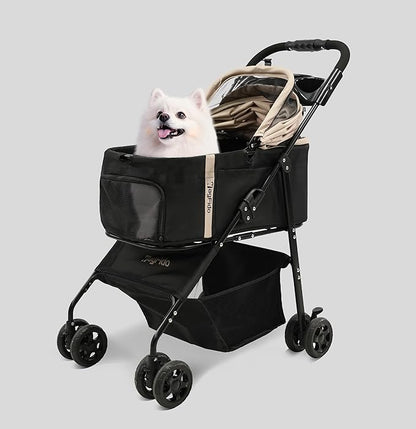 Pet Stroller with Removable Carrier, 3 in 1 Stroller for Dogs, Pet One-Click Foldable Pet Stroller with 4 Wheel, Small Dog Stroller Holds up to 33 lbs, Cup Holder, Car Stroller, Khaki