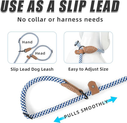 Mile High Life Hands Free Dog Leash, Crossbody Waist Leash with Genuine Leather Connection, Multifunctional Adjustable Slip Lead for Dog Walking Running (Blue Gray, 8FT)