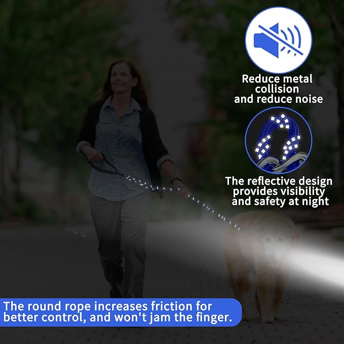 HOMIMP Heavy Duty Chew Proof Leash 4 FT, Reflective for Medium Large Dogs, Metal Training With Soft Padded Handle, Strong Rope for Night Walking, Blue