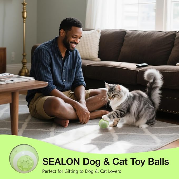 SEALON Electric Interactive Cat Toy Ball,Indoor Cat Play Ball, Suitable for Cats Over 6 Months for Exercise, Weight Loss, and Fun（Green）