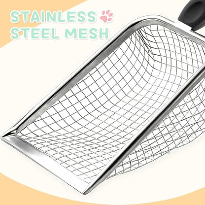 Cat Litter Scoop - Long Handle Scooper, Rustproof Stainless Steel Mesh, Non-Slip Grip, Deep Shovel Sifter for All Litter Types, Easy Clean Kitty Waste Litter for Litter Box(Red)