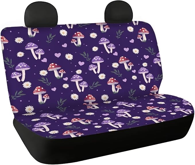 AFPANQZ Purple Mushroom Full Wrap Car Seat Covers Rear Bench Protection Cushion Backseat Mats Against Dirt & Pet Fur Dust-Proof Universal Car Accessories Decoration Set