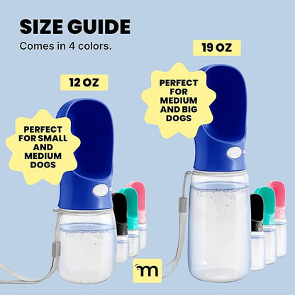 MalsiPree Dog Water Bottle - 19 oz, Navy Blue - One-Hand Leak-Proof Hydration & Pet Water Dispenser - Built-in Travel Bowl & Travel Pet Bowl - BPA-Free for Dog Camping