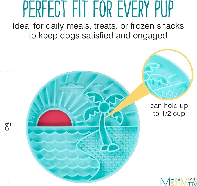 Messy Mutts and Cats Interactive Slow Feeder | Beach Teal - 2 Cup Capacity | 8” Round Silicone Puzzle Slow Feeder for Dogs/Cats | Enrichment Food Dish for Slow Eating, Bloating