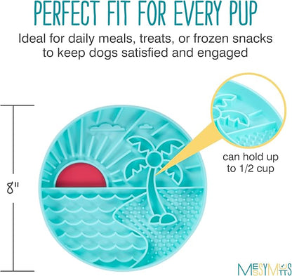 Messy Mutts and Cats Interactive Slow Feeder | Beach Teal - 2 Cup Capacity | 8” Round Silicone Puzzle Slow Feeder for Dogs/Cats | Enrichment Food Dish for Slow Eating, Bloating