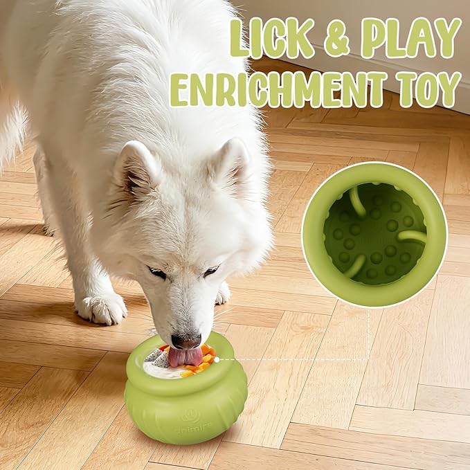 Wobbly Dog Enrichment Lick Toy, Stuffable Frozen Lick Bowl to Keep Dogs Busy, Long-Lasting Interactive Treat Dispensing Dog Toy, Silicone Fetch Catch Chew Toy(Green,M)