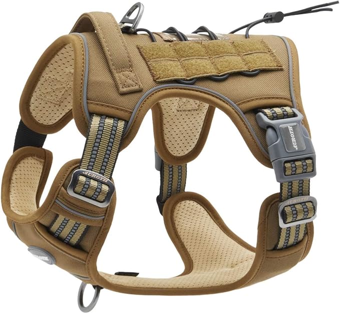 AUROTH Tactical Dog Harness for Small Medium Dogs No Pull Adjustable Pet Harness Reflective Working Training Easy Control Pet Vest Military Service Dog Harnesses Army Yellow S
