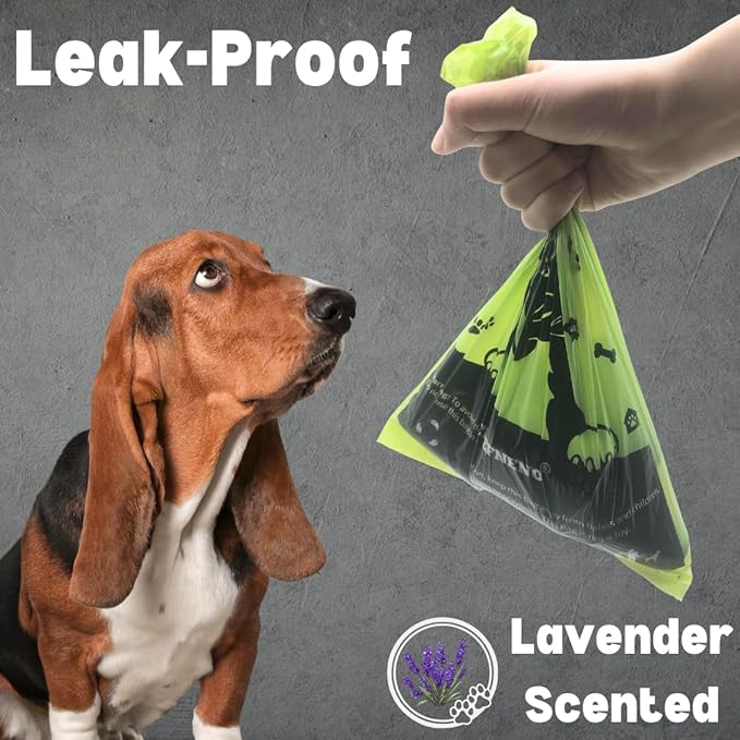 Biodegradable Doggy Poop Bags with Dispenser (576 Bags) Eco-friendly Dog Waste Pickup Bags Refill Rolls Cat Waste Bags (Green, 32 Rolls, Lavender Scented)