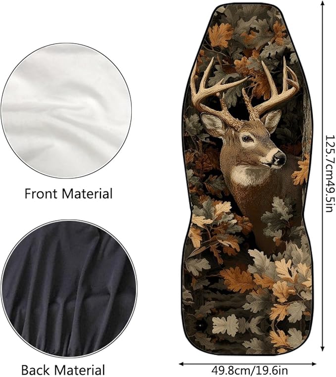 Deer Car Seat Covers Waterproof Front Seat Covers Camo Hunting Forest Bucket Seat Cover Automobile Vehicle Interior Accessories Easy to Install