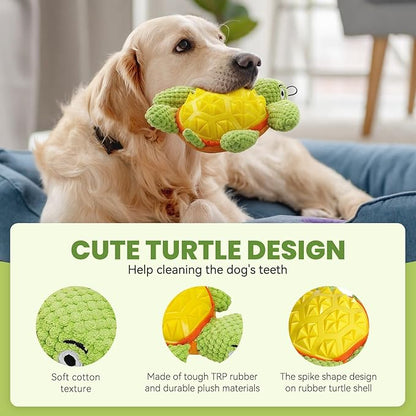 A Durable Dog Toy with Squeaker, Cute Turtle Design with Bright Color, Good for Both Chewing and Playing, 9.4 inches Design is Suitable for Medium and Large Dogs