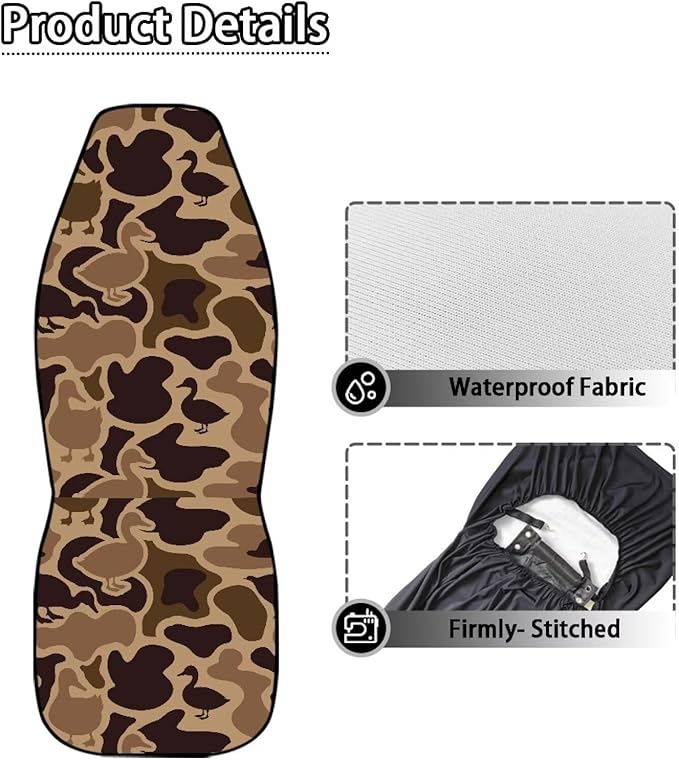 Car Front Seat Covers Waterproof Brown Duck Camouflage Car Seat Cover Automotive Interior Accessories 2 Pcs Set Easy to Install Universal Fit Most Cars,SUV, Trucks