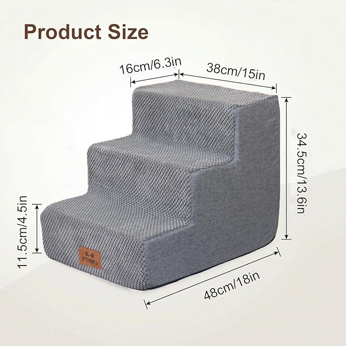 2 Pcs Dog Stairs 3-Step Dog Stairs for Bed Couch Sofa 13.5" H Pet Steps for Puppy Small Dogs Cat Puppy Small Medium Dogs (Grey, 3-Stairs 13.5" H)