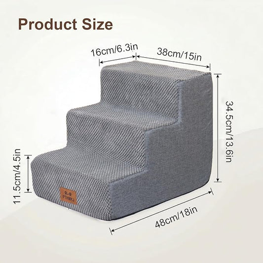 2 Pcs Dog Stairs 3-Step Dog Stairs for Bed Couch Sofa 13.5" H Pet Steps for Puppy Small Dogs Cat Puppy Small Medium Dogs (Grey, 3-Stairs 13.5" H)