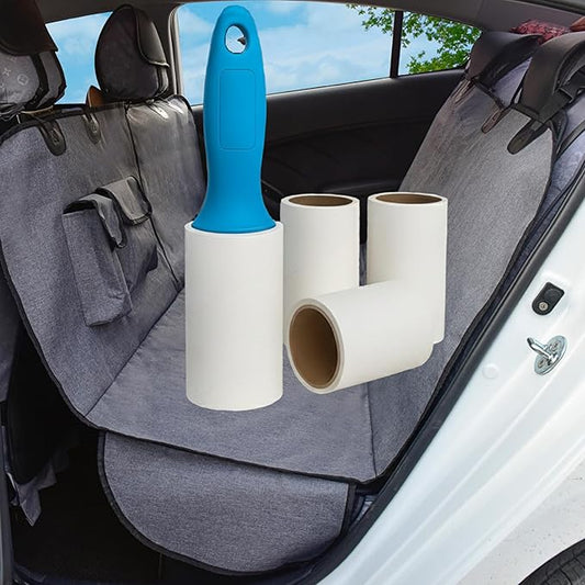 Waterproof Dog Back Seat Cover Protector, Scratch-Proof Non-Slip Dog Hammock for Cars Trucks SUV, Machine Washable Portable Pet Seat Cover, Gray with Lint Roller