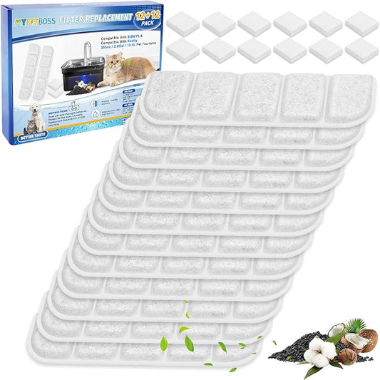 24PCS Dog Water Fountain Filter Fit for SIBAYS 355oz/2.8Gal/10.5L (FS70) & Compatible with Kastty, Sponge and Coconut Carbon for Large Dog Water Bowl Filter Replacement