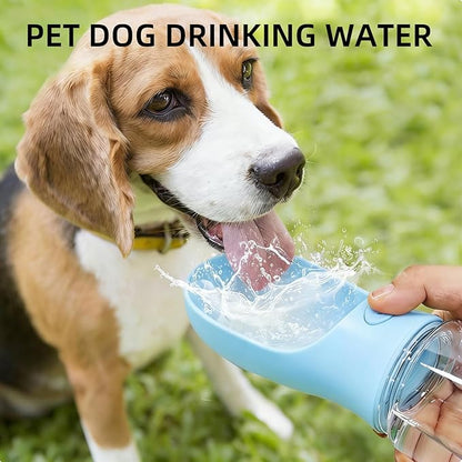 3-in-1 Dog Water Bottle Portable Leak Proof Pet Water Dispenser with Built-in Snack Storage & Waste Bag Holder 14oz for Outdoor Walking, Hiking Travel Blue