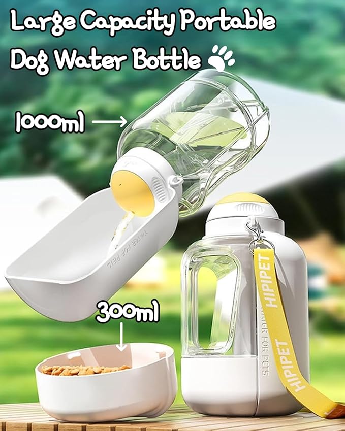 35oz Water Bottle, Portable Dog Water Bottle with Shoulder Strap, BPA Free, Leak Proof, Large Capacity, Pet Water Dispenser with 10oz Bowl for Walking, Hiking, Camping, Travel