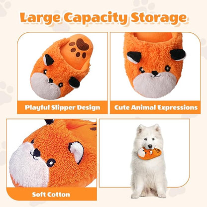 Andiker Dog Squeaky Toy, Cute Slipper Shaped Dog Chew Toys with a Squeaker and Crinkle Paper, Hide Food Puppy Stuffed Toy for Small Medium Dogs to Bite and Relieve Boredom and Stress (Orange)