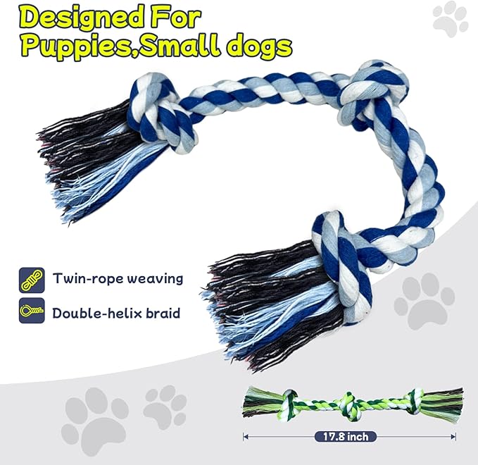 Rocfish [3 Pack Puppy Dog Rope Toys, 17.8 in 3 Knots Chew Toy for Small Medium Dogs, Heavy Duty Puppy Rope Toy, Natural Cotton Pull Toy for Tug of War and Teeth Cleaning