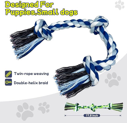 Rocfish [3 Pack Puppy Dog Rope Toys, 17.8 in 3 Knots Chew Toy for Small Medium Dogs, Heavy Duty Puppy Rope Toy, Natural Cotton Pull Toy for Tug of War and Teeth Cleaning