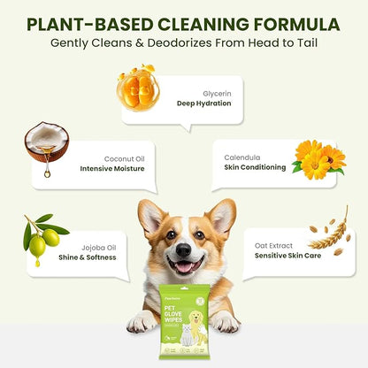 36PCS Hypoallergenic Pet Glove Wipes for Dogs & Cats - Quick Clean & Deodorizing Between Baths & Travel | Dog Washing Wipes for Fur, Butt, Paws, Eyes & Ears| Cat Cleaning Gloves for Grooming & Bathing