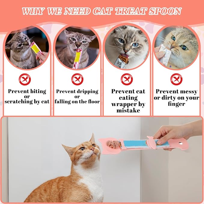 3 Pcs Pink Cat Treat Spoons, 10" Lickable Spoons Cat Treats, Lickable Dispenser for Wet Food and Puree, Cat Food Spoon, Multi Function Feeding Tool, Easy to Clean