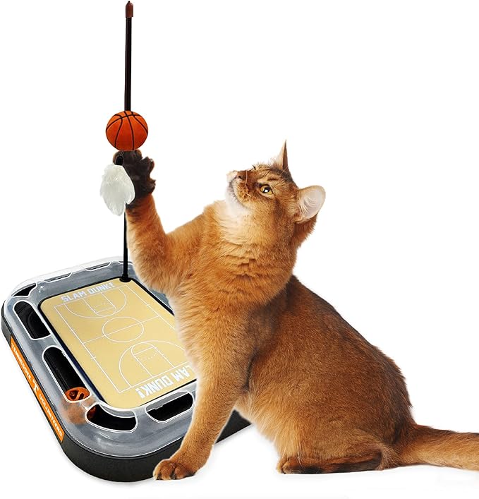 NCAA TENNESSEE Volunteers Basketball Court Felt Cat Scratcher Toy - 6-in-1 Interactive Cat Ball Bell Wand & Plush Basketball