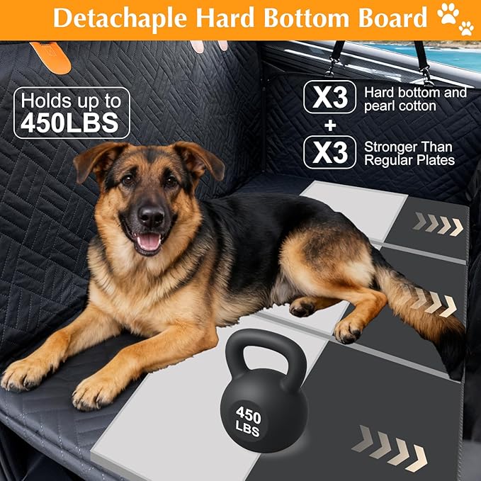 Dog Truck Seat Cover for Back Seat,Hard Bottom Dog Hammock for Car, Pet Bed Extender for 2-4 Large Dogs with Waterproof Fabric,Holds 420 lbs Pet Hammock for Crew Cab Truck/SUV(Black,XL Size)