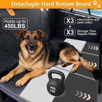 Dog Truck Seat Cover for Back Seat,Hard Bottom Dog Hammock for Car, Pet Bed Extender for 2-4 Large Dogs with Waterproof Fabric,Holds 420 lbs Pet Hammock for Crew Cab Truck/SUV(Black,XL Size)