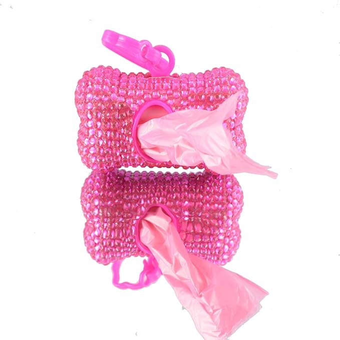 Bling Dog Poop Pickup Bag Dispenser Holder Pet Waste Disposal Bag Pet Trash Bags Holder Bone Shaped Hot Pink with small garbage bags