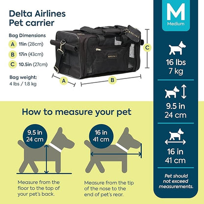 Sherpa Delta Airlines Travel Pet Carrier, Airline Approved & Guaranteed On Board - Black, Medium