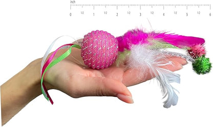Multipet Mesh Feather Ball Cat Toy - Fun, Creative, Durable Playtime Delights (6-Pack, Colors May Vary)