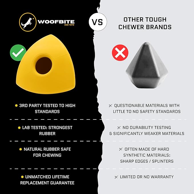 Virtually Indestructible Pyramid Dog Toy - Lifetime Replacement - Tough, Durable Chew Toy for Aggressive Chewers - Safe Non-Toxic Natural Rubber - Chew, Tug, Fetch - Med/Large Breed - 5"x4"