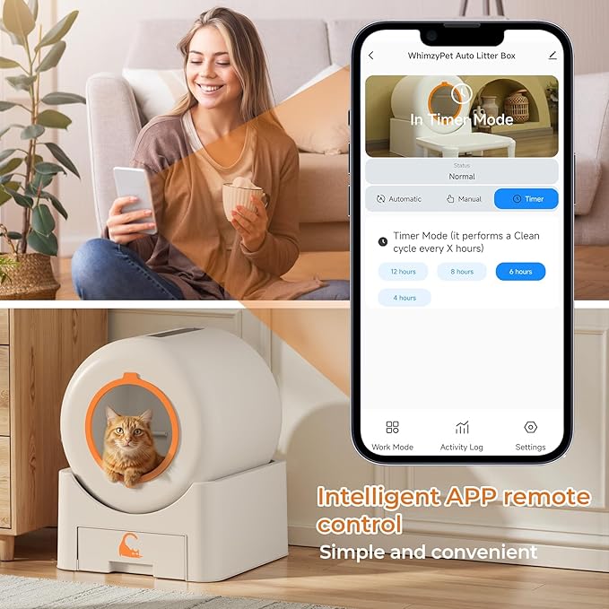 Self Cleaning Litter Box, Large Capacity Automatic Litter Box for Multiple Cats, Auto-Empty Cat Pan with App Control, Auto Sensors for Safety Protection, Enhanced Whisper-Quiet Design, White