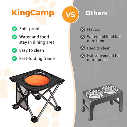 KingCamp 35oz Raised Dog Bowl, Elevated Portable Collapsible Food Bowls Stand with Non-Slip Foot & Ground Stakes for Large Medium Sized Breed Dogs