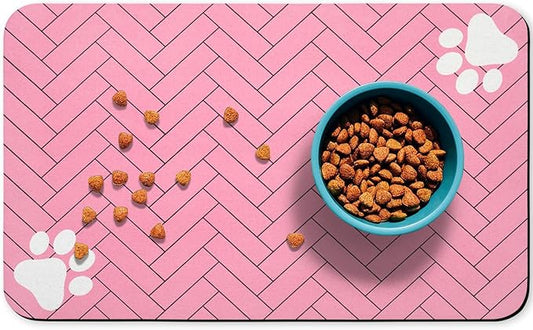 Dog Food Mats,Cat Absorbent Water Bowl Feeding Mats Pet Placemats for Food and Water Pink Wood Grain 12 * 20 inch