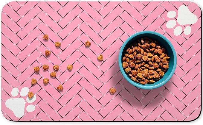 Dog Food Mats,Cat Absorbent Water Bowl Feeding Mats Pet Placemats for Food and Water Pink Wood Grain 16 * 24 inch