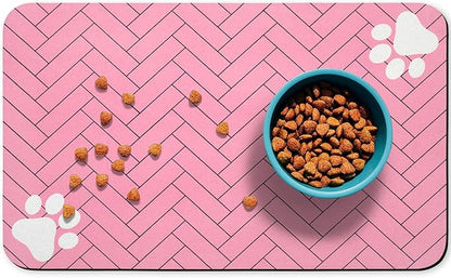 Dog Food Mats,Cat Absorbent Water Bowl Feeding Mats Pet Placemats for Food and Water Pink Wood Grain 17 * 30 inch