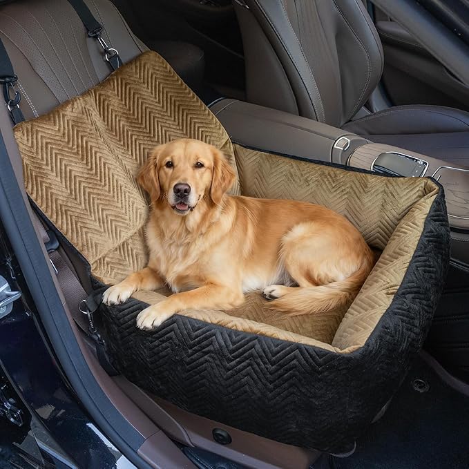 Dog Car Seat for Small Dogs,Medium Dog Car Bed with Detachable Washable Cover,Pet Puppy Booster Cars Seats with Safety Belt Up to 30 lbs(Black V)