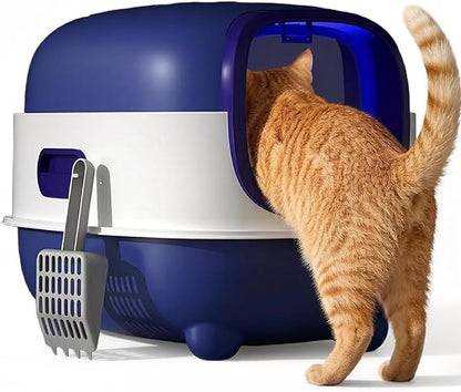 Cat Litter Box – Enclosed Hooded Design, Odor Control & Splash-Resistant, Ultra-Quiet for Kittens & Cats, Easy-Clean, Space-Saving