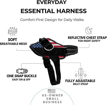 ShawnCo Essential Dog Harness, No-Pull Pet Vest with 3 Leash Clips, No Choke, Reflective, Adjustable and Padded, for Easy Walking and Training for Small, Medium and Large Dogs (Stars and Stripes, XL)