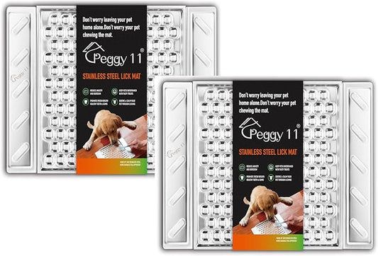 PEGGY11 Durable Stainless Steel Lick Pad for Cats & Dogs | Strong Suction Cups | Anxiety Relief & Slow Feeder | Dishwasher Safe - Two Pack