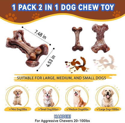 Magicorange Tough Dog Toys, Chew Toys for Aggressive Chewers, Dog Bone Toy Nylon Almost Indestructible Dogs Toy for Teeth Cleaning and Training (Brown
